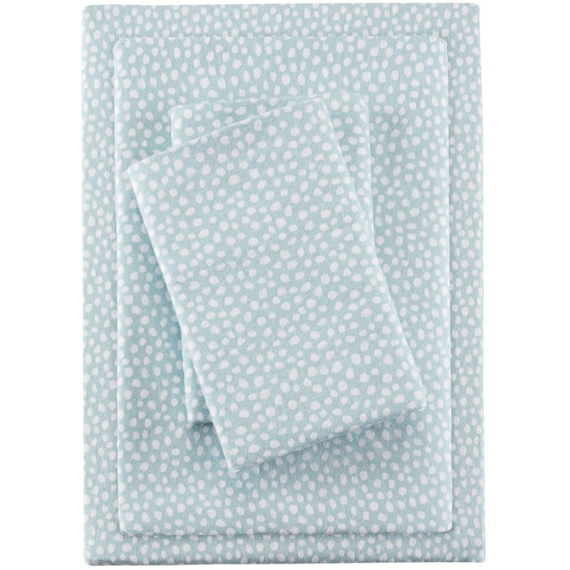 Sleep Philosophy True North By Sleep Philosophy Cozy Flannel Warm 100% Cotton Sheet - Novelty Print Animals Stars Cute Ultra Soft Cold Weather Bedding Set  King  Aqua Dots 4 Piece - Image 1