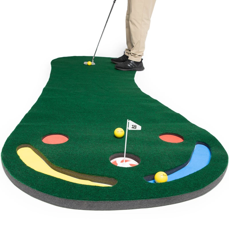 Abco Tech Golf Putting Green Mat - 9ft x 3ft - Putting Mat for Outdoor and Indoor Use - Practice Putting - Includes 3 Yellow Golf Balls - Putting Matt for Indoors, Golf Mat - Golf Training Aid Golf Practice - Image 1