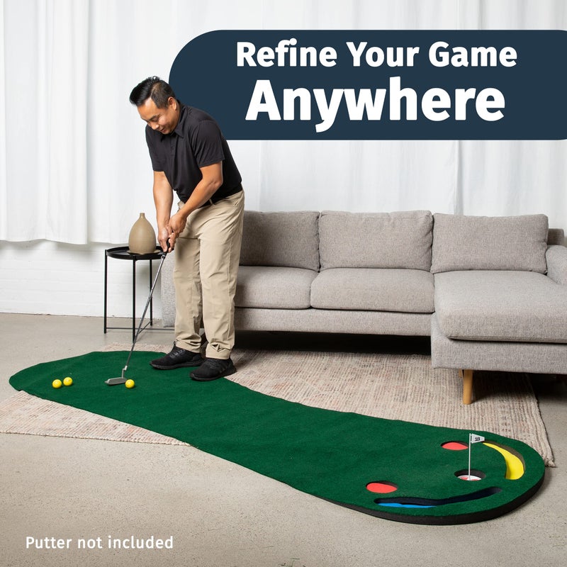 Abco Tech Golf Putting Green Mat - 9ft x 3ft - Putting Mat for Outdoor and Indoor Use - Practice Putting - Includes 3 Yellow Golf Balls - Putting Matt for Indoors, Golf Mat - Golf Training Aid Golf Practice - Image 2