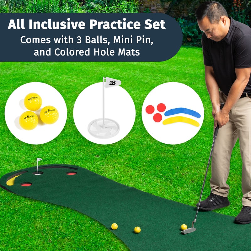 Abco Tech Golf Putting Green Mat - 9ft x 3ft - Putting Mat for Outdoor and Indoor Use - Practice Putting - Includes 3 Yellow Golf Balls - Putting Matt for Indoors, Golf Mat - Golf Training Aid Golf Practice - Image 4