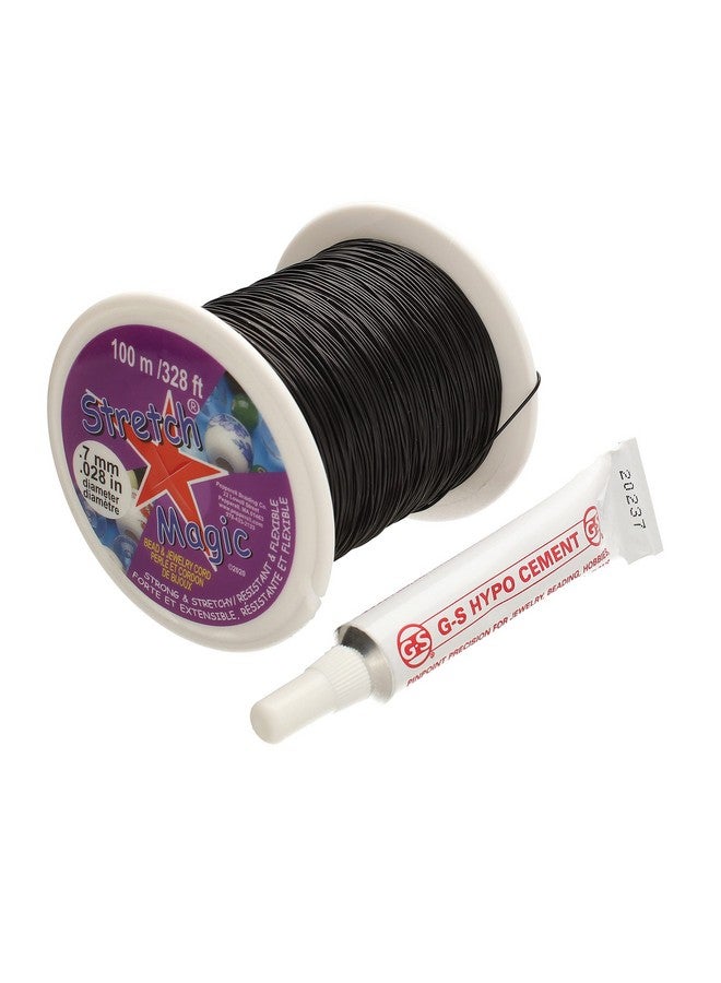 Stretch Magic Bead & Jewelry Cord Strong & Stretchy Easy To Knot Black Color 0.7Mm Diameter 100Meter (328 Ft) Spool Elastic String For Making Beaded Jewelry Bonus Hypo Cement Glue - Image 1