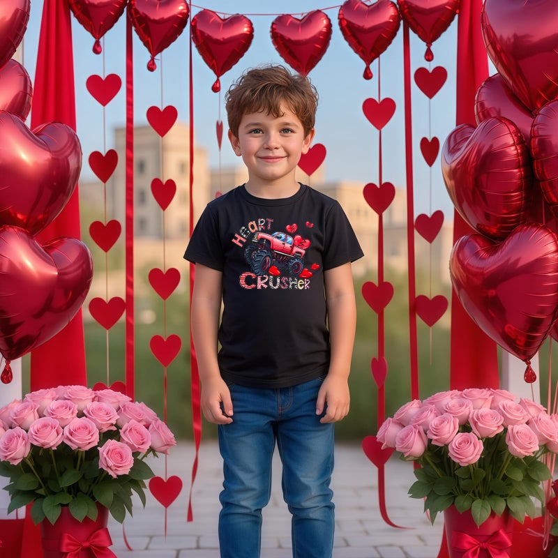 YWAGK Valentine Shirts for Boys Kids Funny Heart Breaker T-Shirt Toddler Monster Truck Tops Black (4-5 Years) - Image 3