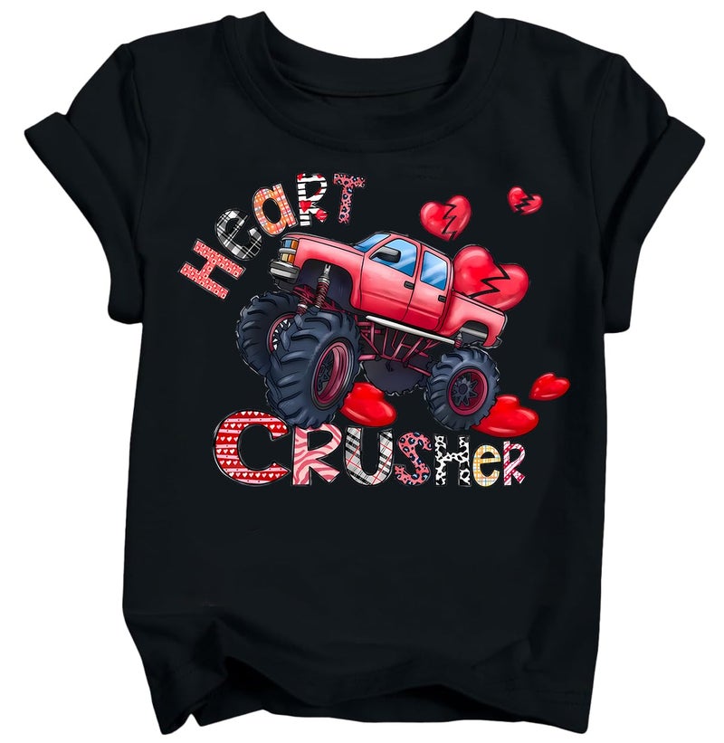 YWAGK Valentine Shirts for Boys Kids Funny Heart Breaker T-Shirt Toddler Monster Truck Tops Black (4-5 Years) - Image 1