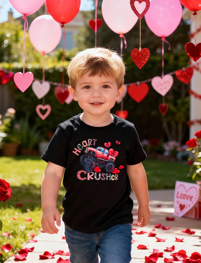 YWAGK Valentine Shirts for Boys Kids Funny Heart Breaker T-Shirt Toddler Monster Truck Tops Black (4-5 Years) - Image 4
