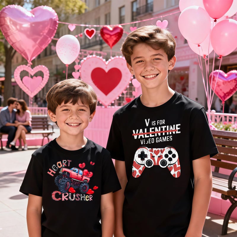 YWAGK Valentine Shirts for Boys Kids Funny Heart Breaker T-Shirt Toddler Monster Truck Tops Black (4-5 Years) - Image 5