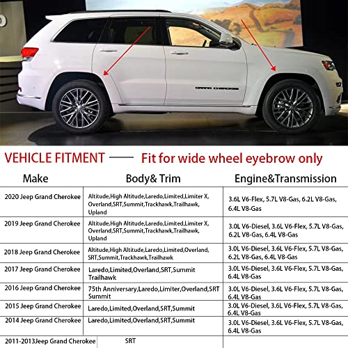 4PCS Fender Wheel Arch Flares Mudguard Front Rear Extensions for 2014-2020 Jeep Grand Cherokee Wide Wheel Version 2015 2016 2017 2018 2019 - Image 2