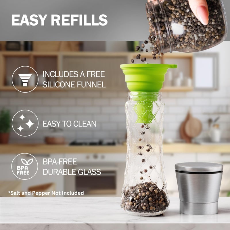 Home EC Original Stainless Steel Sea Salt and Pepper Grinder Set of 2 - Adjustable Ceramic Grinder - Diamond Pattern Glass - Salt and Pepper Shakers - Kitchen Spice Mill - Modern Kitchen Accessories - Image 4