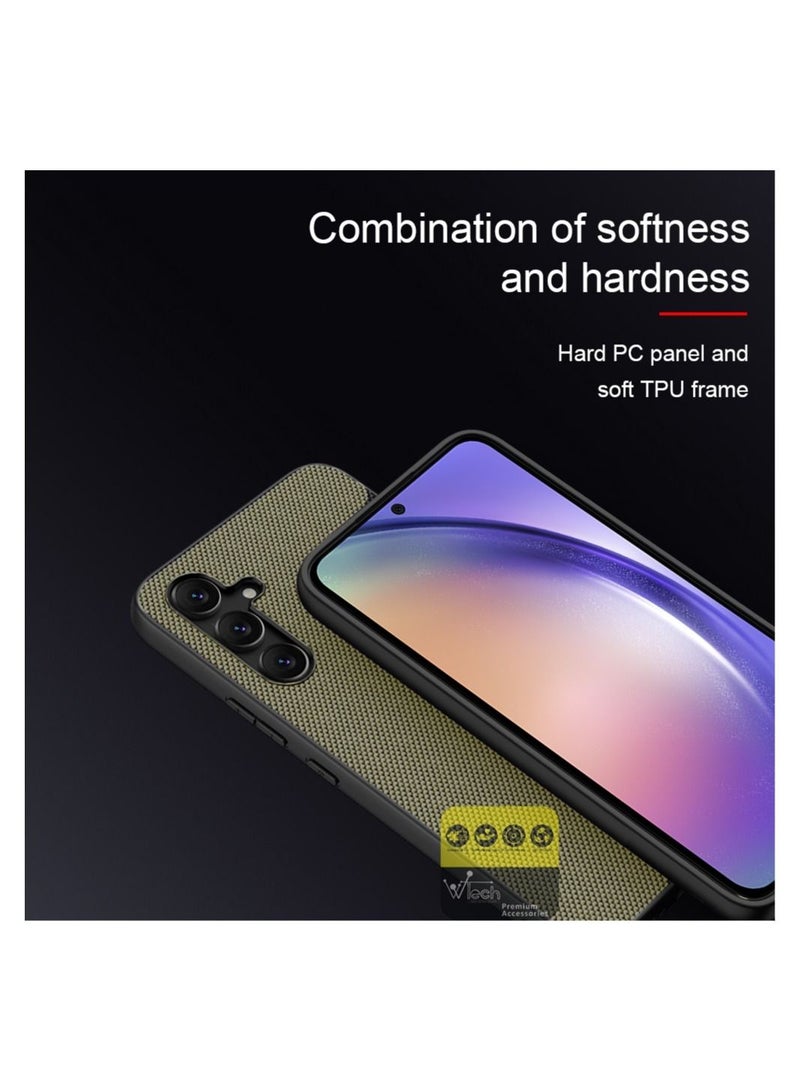 دبليو تيك جراب TPU مصنوع من نسيج صلب خلفي صلب لهاتف Samsung Galaxy A54 5G 2023 بني - Image 3