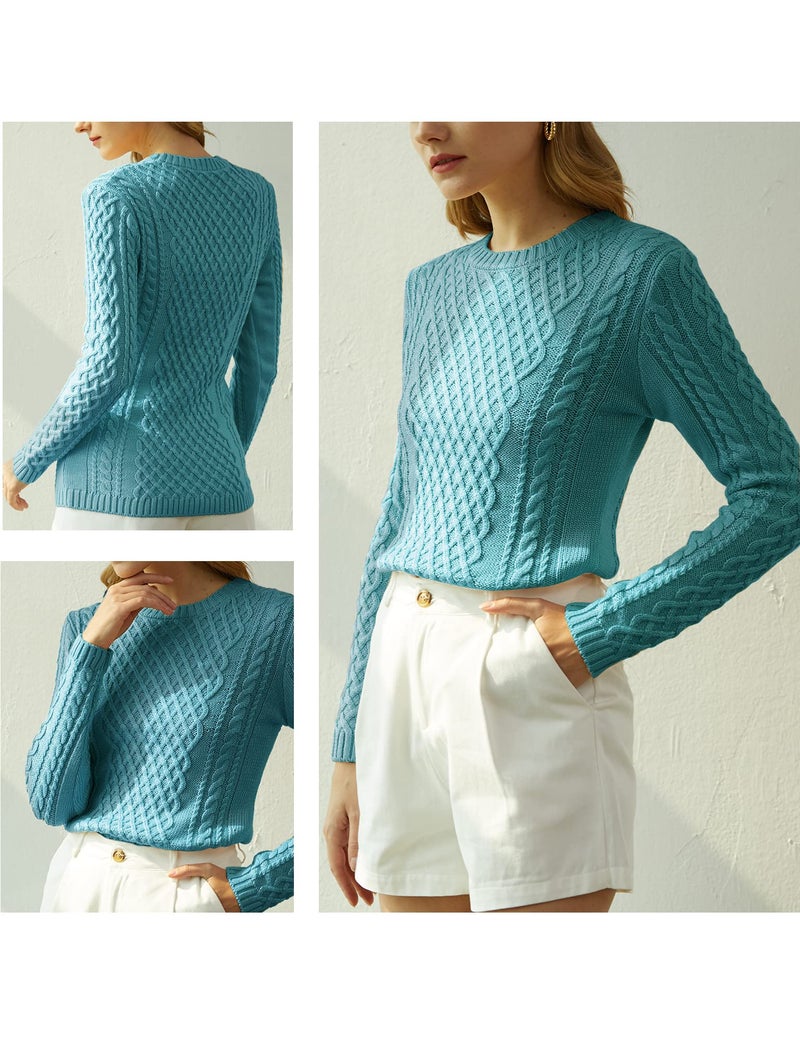 v28 Women Crew Neck Korea Knit Stretchable Elasticity Long Sleeve Sweater Jumper (S, Jadeblue) - Image 5