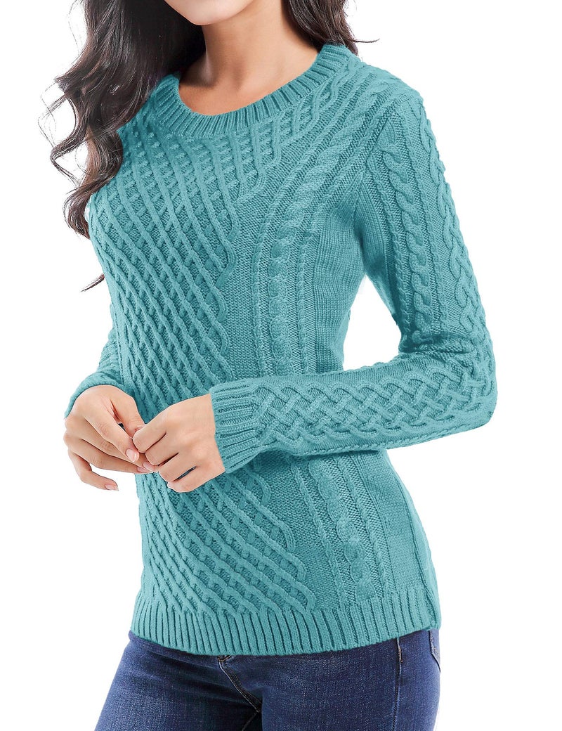 v28 Women Crew Neck Korea Knit Stretchable Elasticity Long Sleeve Sweater Jumper (S, Jadeblue) - Image 1