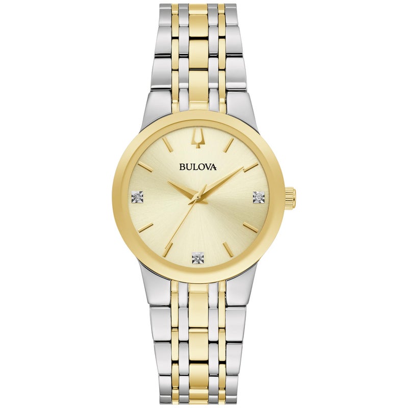 Bulova Ladies Modern TwoTone Stainless Steel 3Hand Quartz Watch Diamond Accent Gold Dial Style 98P224 - Image 2