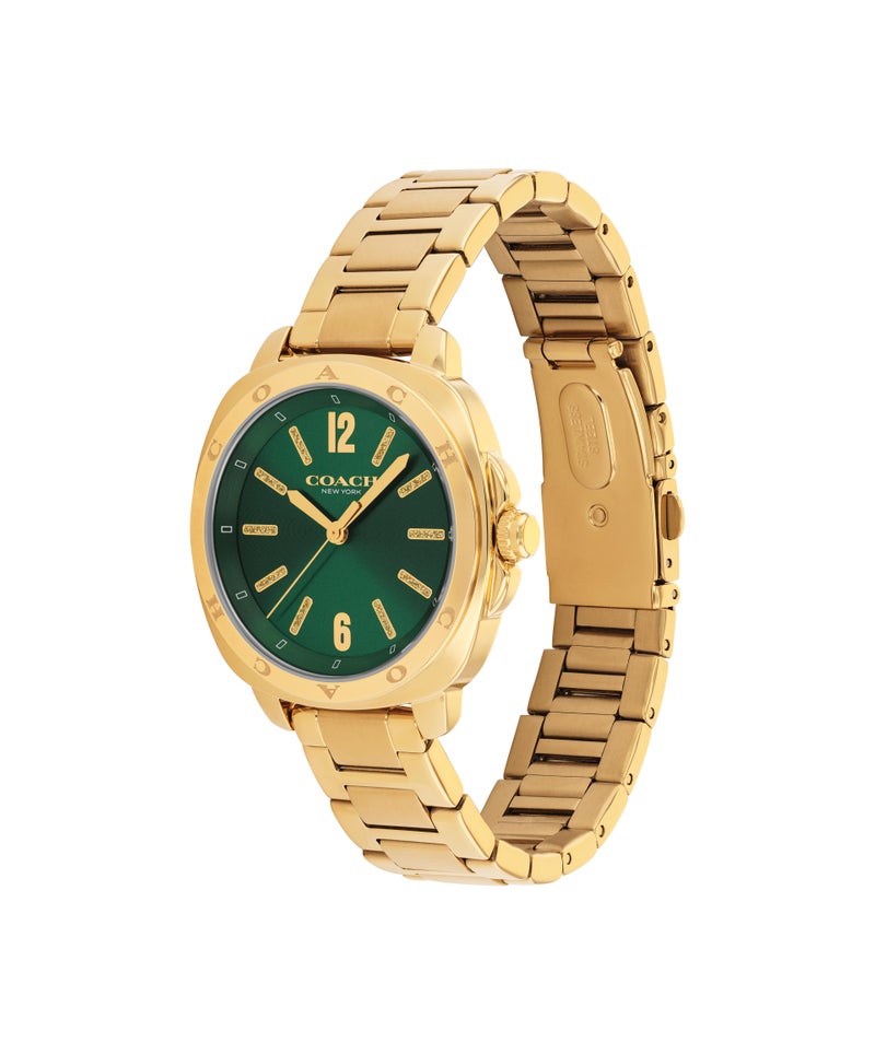 COACH Tonneau Analog Women'S Ionic Plated Thin Gold Steel Case  Watch - Image 1