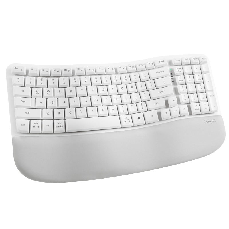 Nulea RT08 Wave Keys Wireless Ergonomic Keyboard with Cushioned Palm Rest, 2.4GHz Ergo Cordless USB Computer Keyboard, Comfortable Natural Typing, for Laptop, Mac, Windows (White) - Image 1