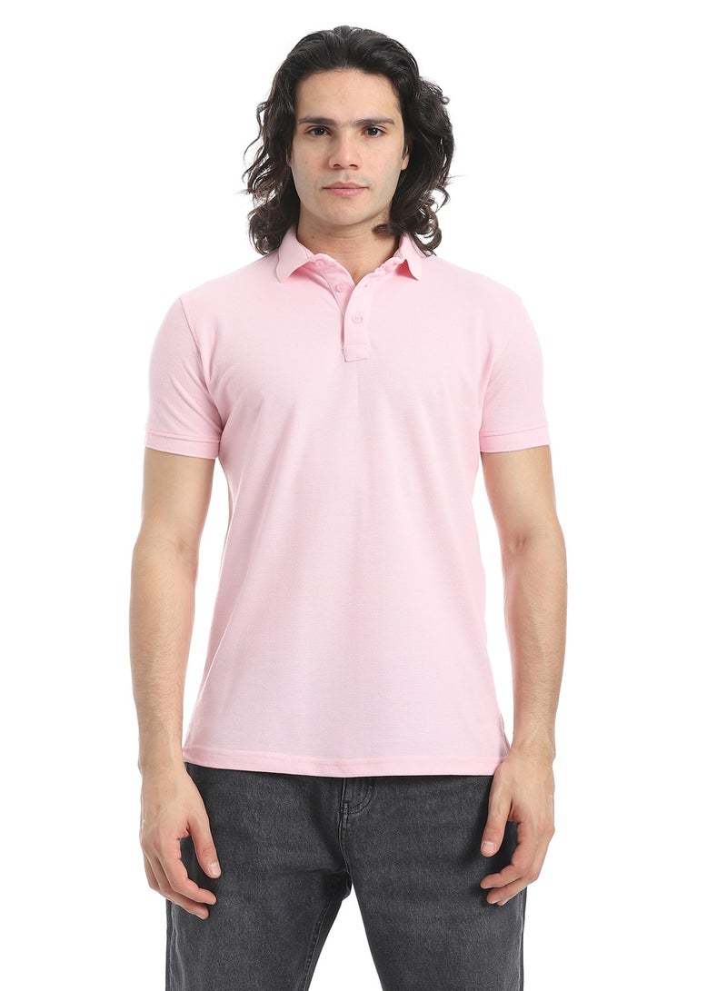 Andora Turn Down Collar Pique Powder Pink Polo Shirt_Pink - Image 1