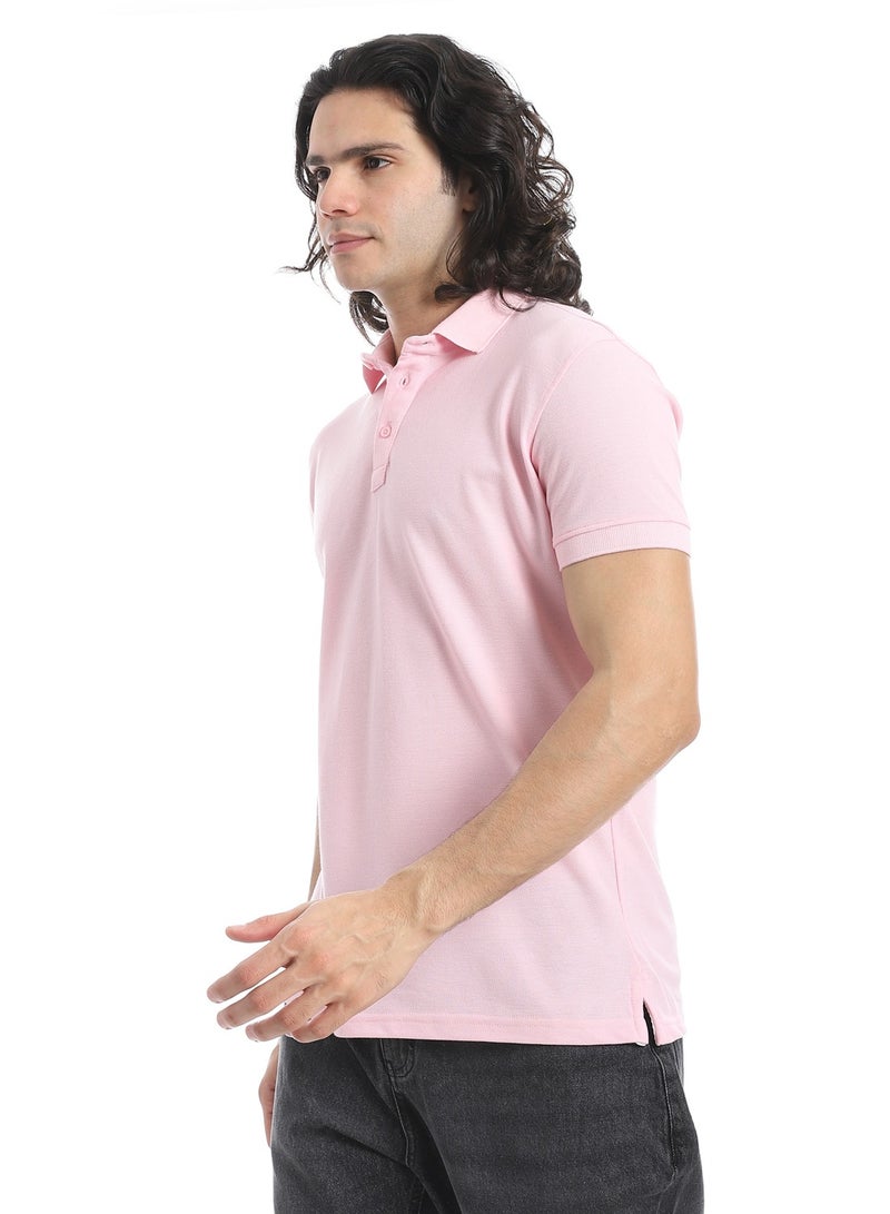 Andora Turn Down Collar Pique Powder Pink Polo Shirt_Pink - Image 2