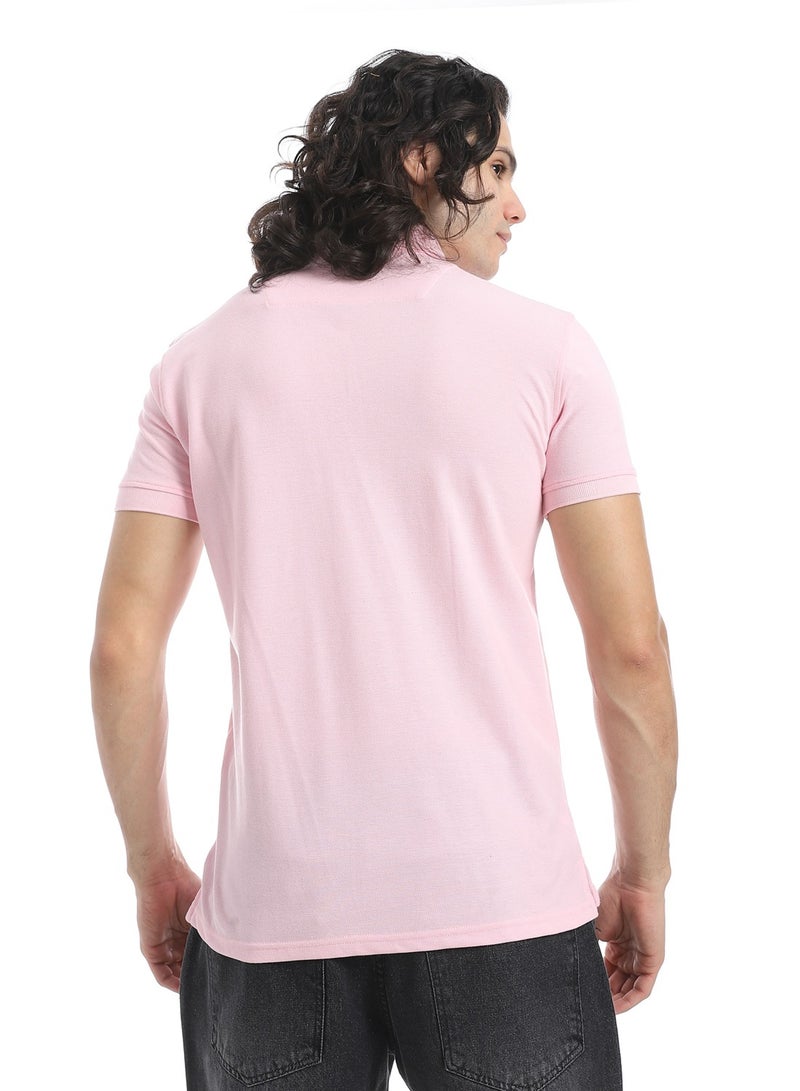 Andora Turn Down Collar Pique Powder Pink Polo Shirt_Pink - Image 3