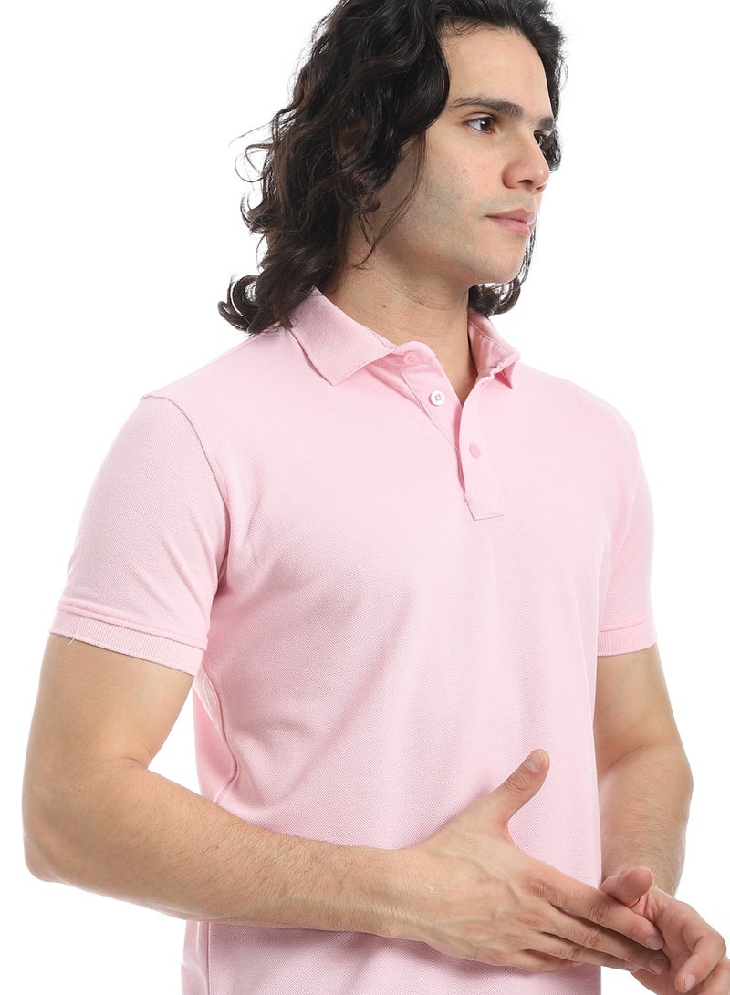 Andora Turn Down Collar Pique Powder Pink Polo Shirt_Pink - Image 4