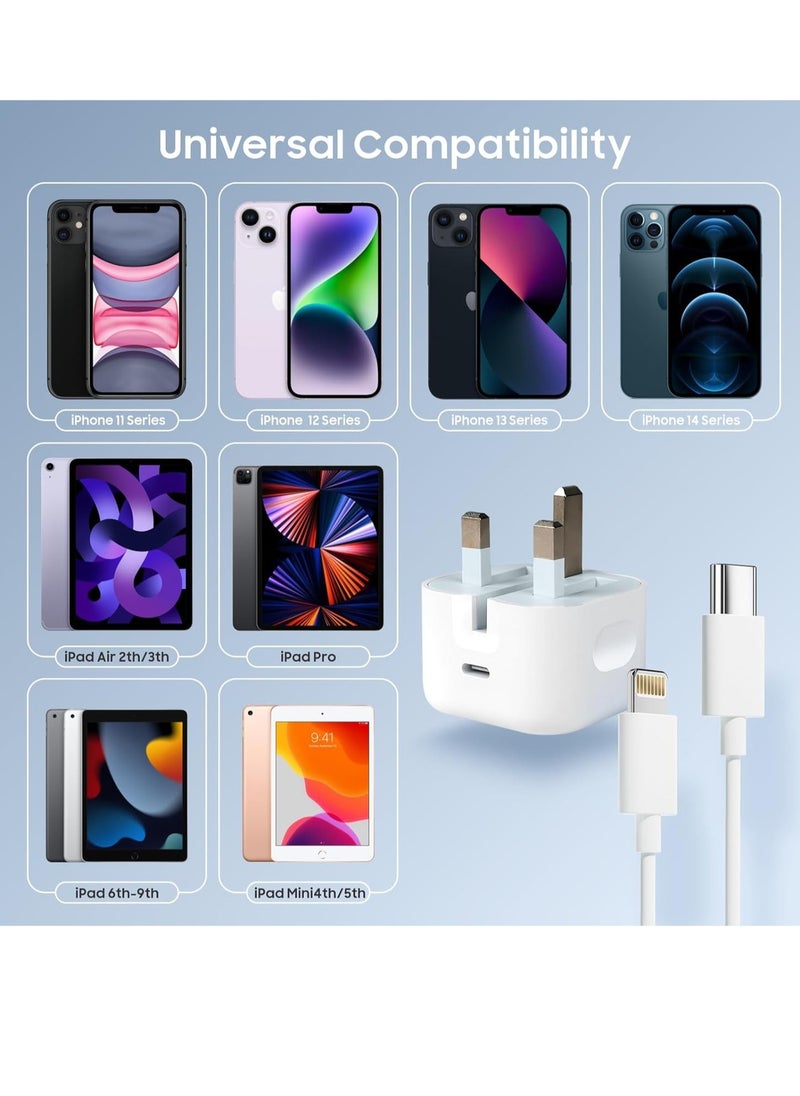 ELTRAZONE - Fast Charger Plug, 20W USB C Fast Charger with 1M Cable for iPhone 14 13 12 Pro Max/Mini/Plus,Pad Pro,USBC PD Wall Charging Plug UK Type C Power Adapter and 6FT Cord - Image 1