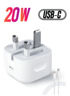 Fast Charger Plug, 20W USB C Fast Charger with 1M Cable for iPhone 14 13 12 Pro Max/Mini/Plus,Pad Pro,USBC PD Wall Charging Plug UK Type C Power Adapter and 6FT Cord