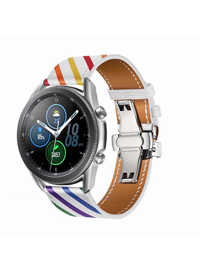 Perfii Genuine Leather Replacement Band for Samsung Galaxy Watch3 45mm White - Image 2