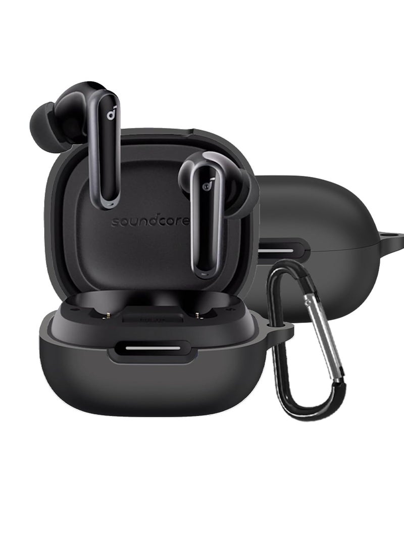 ماركة غير محددة Compatible with Anker Soundcore P40i Case Cover, Soft Silicone Shockproof Protective Skin Case for Soundcore P40i Wireless Earbuds with Carabiner, Front LED Visible (Black)  - Image 1