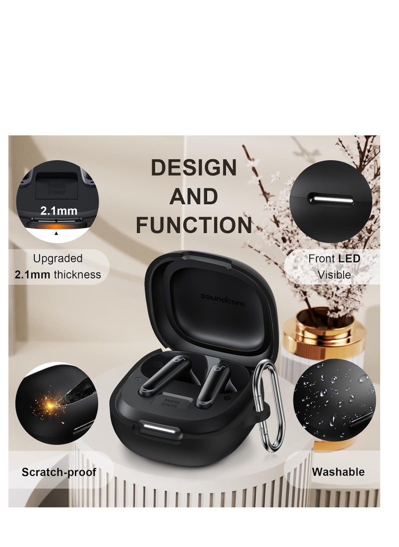 ماركة غير محددة Compatible with Anker Soundcore P40i Case Cover, Soft Silicone Shockproof Protective Skin Case for Soundcore P40i Wireless Earbuds with Carabiner, Front LED Visible (Black)  - Image 2