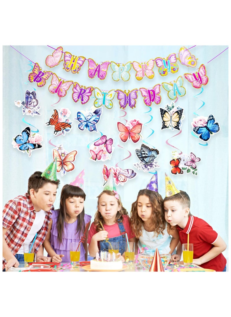 SYOSI - Butterfly Party Decorations - Butterfly Happy Birthday Banner - Butterfly Flower Party Hanging Swirls Decorations, Swirls Garland for Wedding Party Spring Summer Garden Baby Girl Birthday Decorations - Image 1