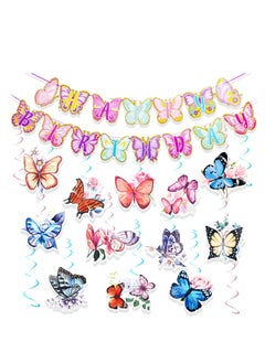 Butterfly Party Decorations - Butterfly Happy Birthday Banner - Butterfly Flower Party Hanging Swirls Decorations, Swirls Garland for Wedding Party Spring Summer Garden Baby Girl Birthday Decorations