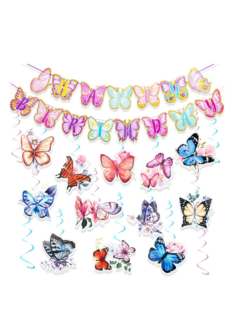 SYOSI - Butterfly Party Decorations - Butterfly Happy Birthday Banner - Butterfly Flower Party Hanging Swirls Decorations, Swirls Garland for Wedding Party Spring Summer Garden Baby Girl Birthday Decorations - Image 1
