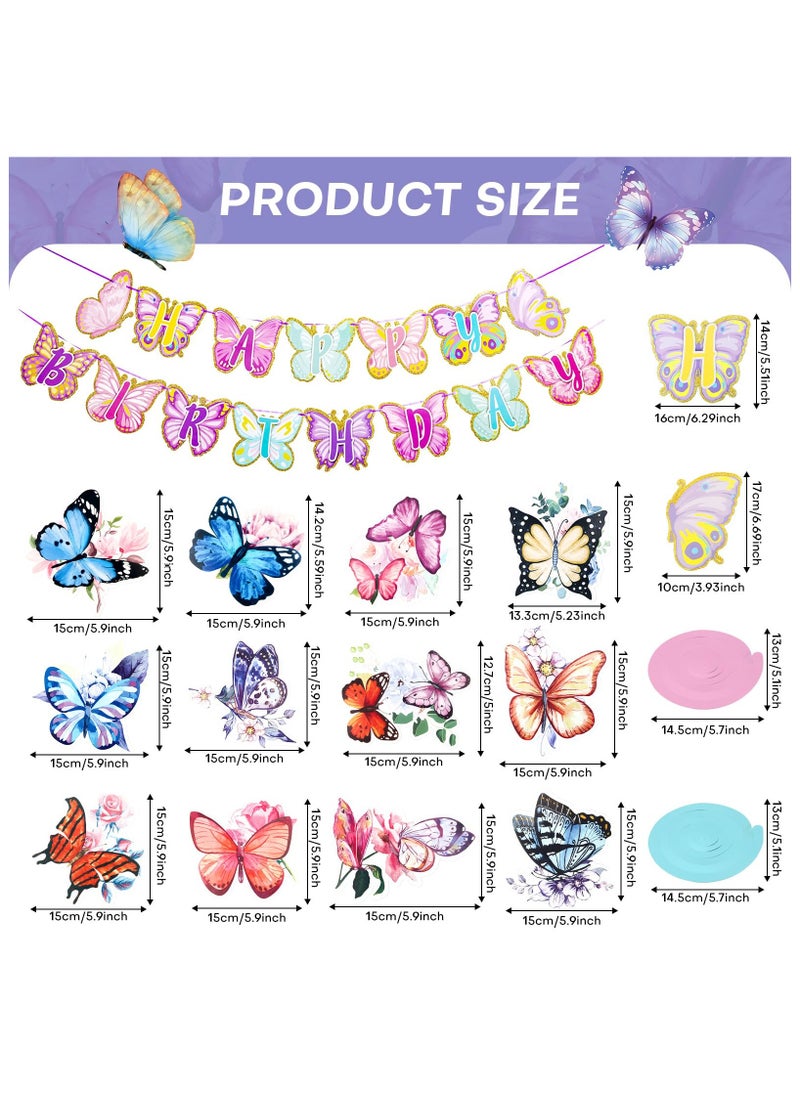 SYOSI - Butterfly Party Decorations - Butterfly Happy Birthday Banner - Butterfly Flower Party Hanging Swirls Decorations, Swirls Garland for Wedding Party Spring Summer Garden Baby Girl Birthday Decorations - Image 1