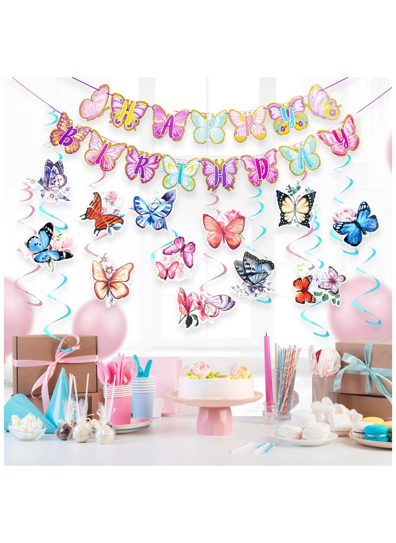 SYOSI - Butterfly Party Decorations - Butterfly Happy Birthday Banner - Butterfly Flower Party Hanging Swirls Decorations, Swirls Garland for Wedding Party Spring Summer Garden Baby Girl Birthday Decorations - Image 1