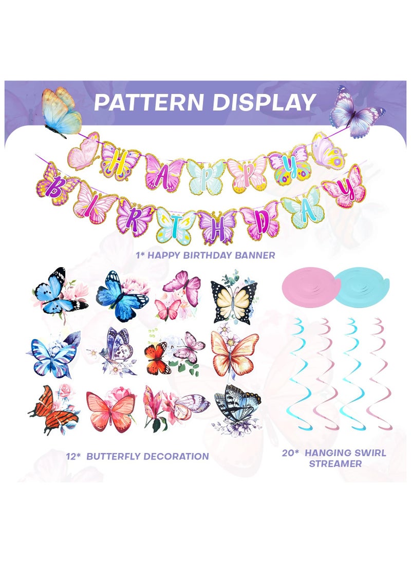 SYOSI - Butterfly Party Decorations - Butterfly Happy Birthday Banner - Butterfly Flower Party Hanging Swirls Decorations, Swirls Garland for Wedding Party Spring Summer Garden Baby Girl Birthday Decorations - Image 1
