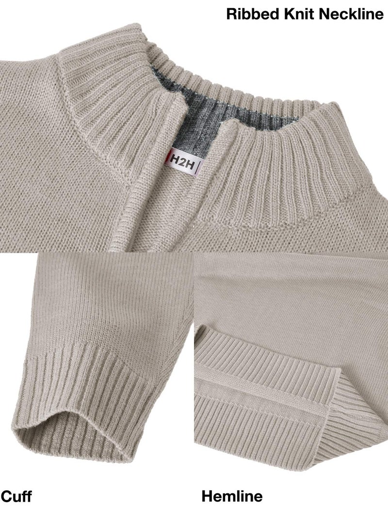 H2H Men's Casual Slim Fit 1/4 Zip up Long Sleeve Pullover Mock Neck Sweater Oatmeal US 3XL/Asia 4XL (KMOSWL021) - Image 5