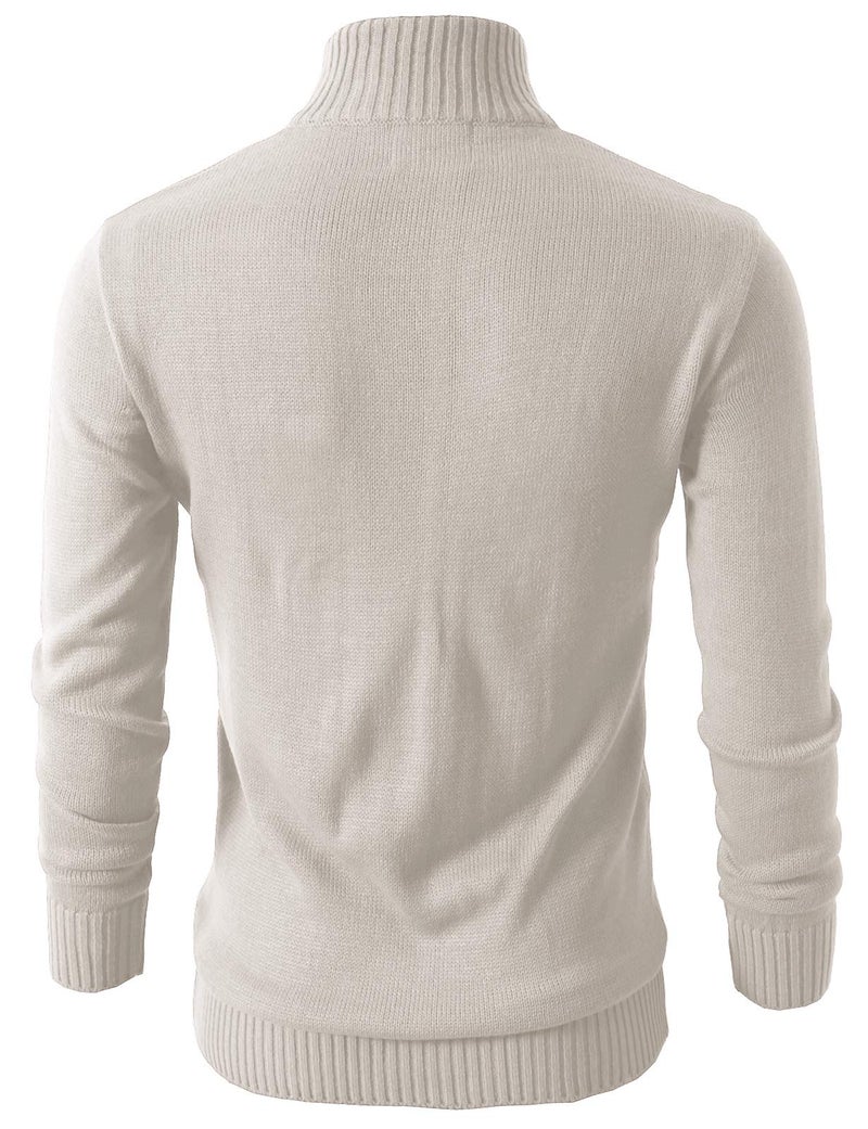 H2H Men's Casual Slim Fit 1/4 Zip up Long Sleeve Pullover Mock Neck Sweater Oatmeal US 3XL/Asia 4XL (KMOSWL021) - Image 3