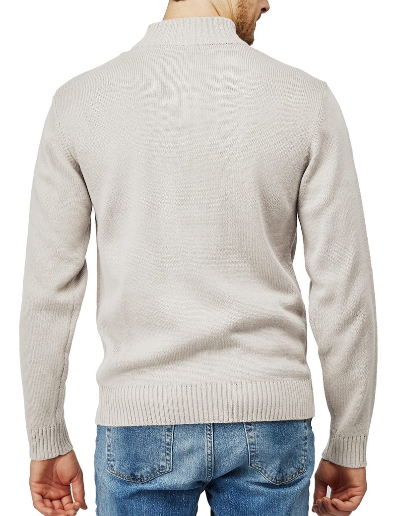 H2H Men's Casual Slim Fit 1/4 Zip up Long Sleeve Pullover Mock Neck Sweater Oatmeal US 3XL/Asia 4XL (KMOSWL021) - Image 4