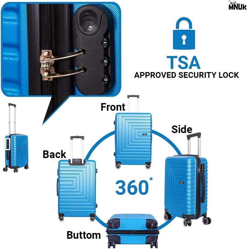 MNUK Pilgrimage 24-Inch Check-In Travel Luggage – Medium ABS Hard Shell Suitcase with Spinner Wheels, Lightweight Trolley & Safety Lock (Blue) - Image 2
