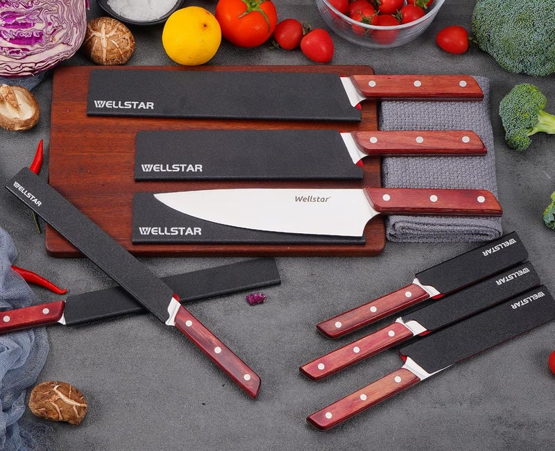 WELLSTAR Knife Edge Guards Set, 8 Piece Universal Blade Covers, BPA Free ABS Protective Blade Sheaths, Non-Scratch Felt Lining Kitchen Knives Covers (Knives not included) - Image 2