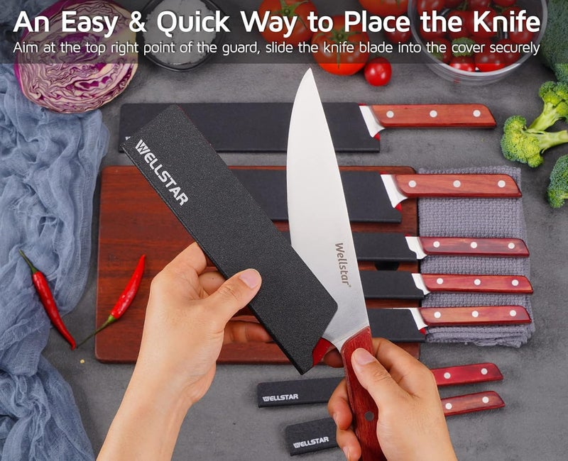 WELLSTAR Knife Edge Guards Set, 8 Piece Universal Blade Covers, BPA Free ABS Protective Blade Sheaths, Non-Scratch Felt Lining Kitchen Knives Covers (Knives not included) - Image 4