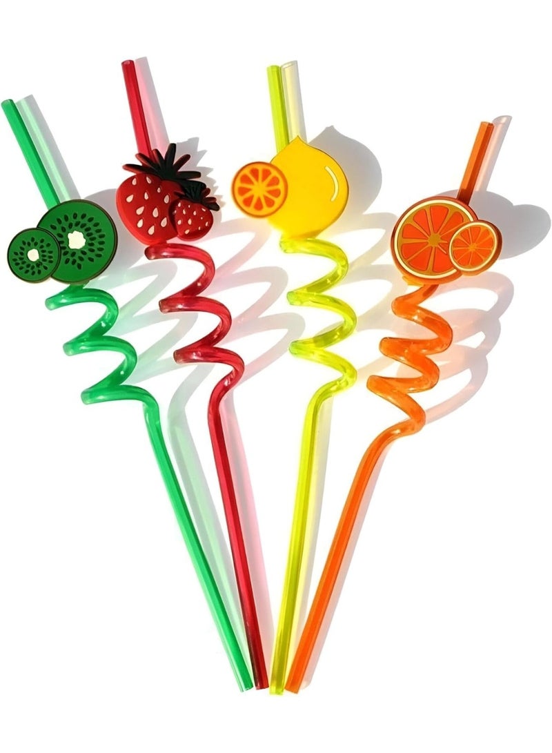 Colorful plastic children's straws with an innovative spiral design - reusable drinking straws for juices, fruit drinks and ice cream - birthday party drink decorations (4 pieces) - Image 1