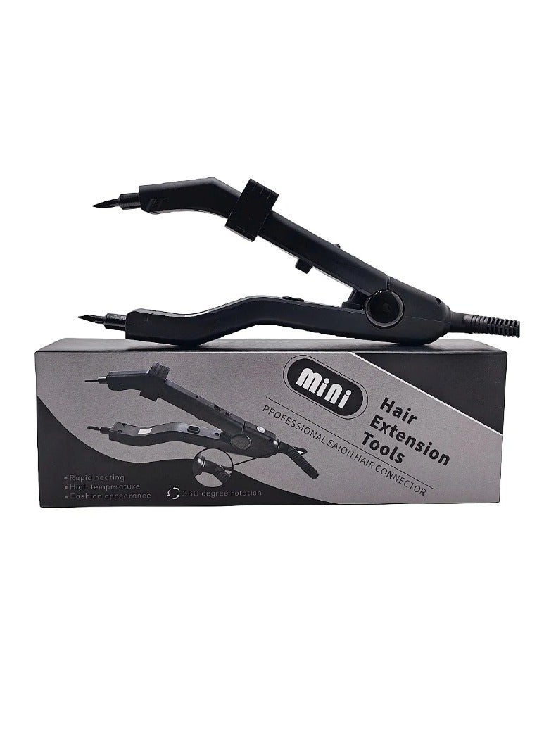 Estelle أداة تمديد الشعر، موصل شعر متعدد الوظائف قابل للتعديل بدرجة حرارة، كماشة تمديد شعر ذكية صغيرة بطرف تسخين، أداة ربط الكيراتين لتمديد الشعر، (أسود) - Image 1