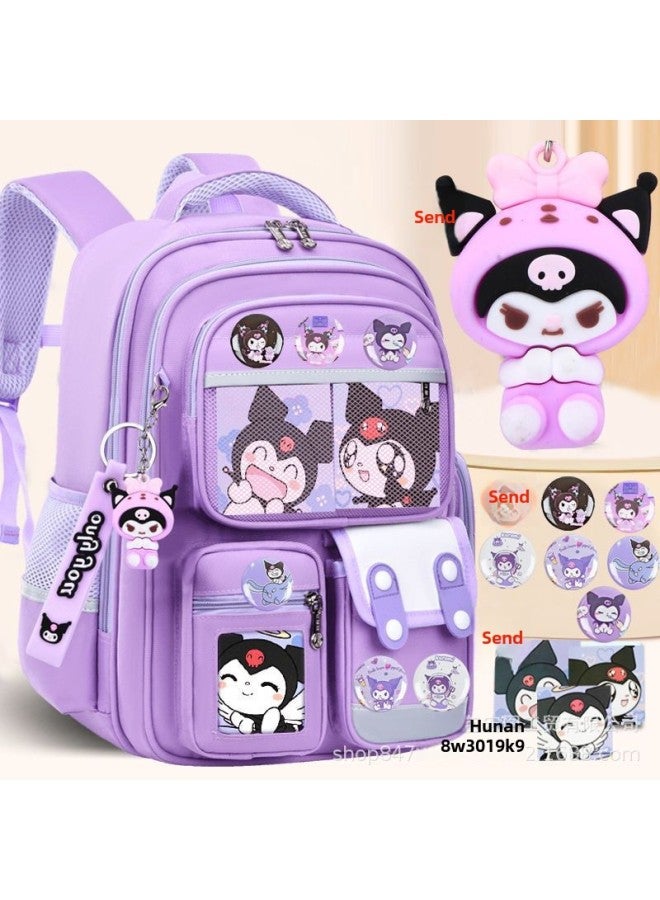 Student Spine Bag Large Capacity Children's Shoulder Bag Direct 3-6 Grade Huoying Bag-Color:Purple + Three Cards-Size:Large  - Image 1