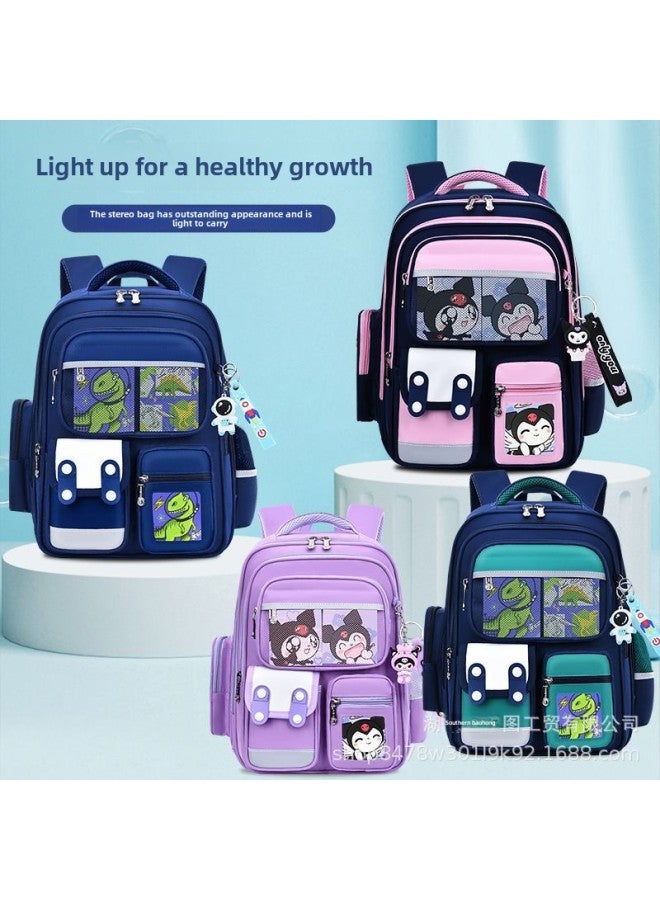 Student Spine Bag Large Capacity Children's Shoulder Bag Direct 3-6 Grade Huoying Bag-Color:Purple + Three Cards-Size:Large  - Image 2