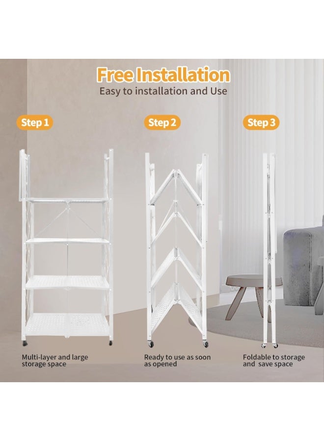 l'elefante Heavy-Duty 4-Tier Foldable Iron Storage Cart with Lockable Swivel Wheels – Multi-Purpose Rolling Organizer Rack for Kitchen, Bathroom, Office, Laundry & Bedroom – Iron Frame, Water-Resistant, Scratch-Proof  - Image 2