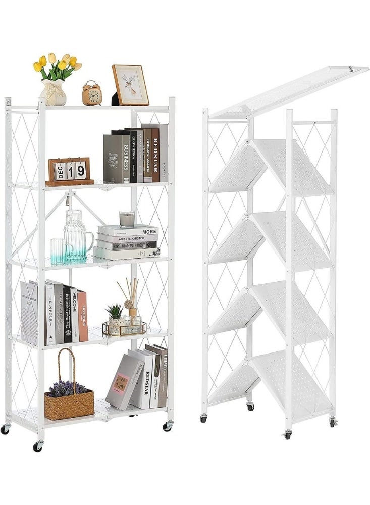 l'elefante Heavy-Duty 4-Tier Foldable Iron Storage Cart with Lockable Swivel Wheels – Multi-Purpose Rolling Organizer Rack for Kitchen, Bathroom, Office, Laundry & Bedroom – Iron Frame, Water-Resistant, Scratch-Proof  - Image 5