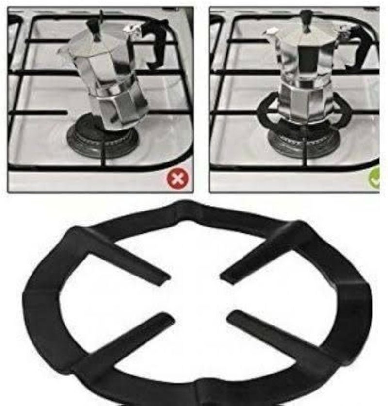 حامل متعدد الاستخدامات لأباريق القهوة - حلقة من الفولاذ المقاوم للصدأ لتقليل حرارة موقد الغاز | تصميم مانع للانزلاق | يدعم أباريق الموكا والغلايات وأواني الطهي الصغيرة | متين ولون أسود (قطعة واحدة سوداء)