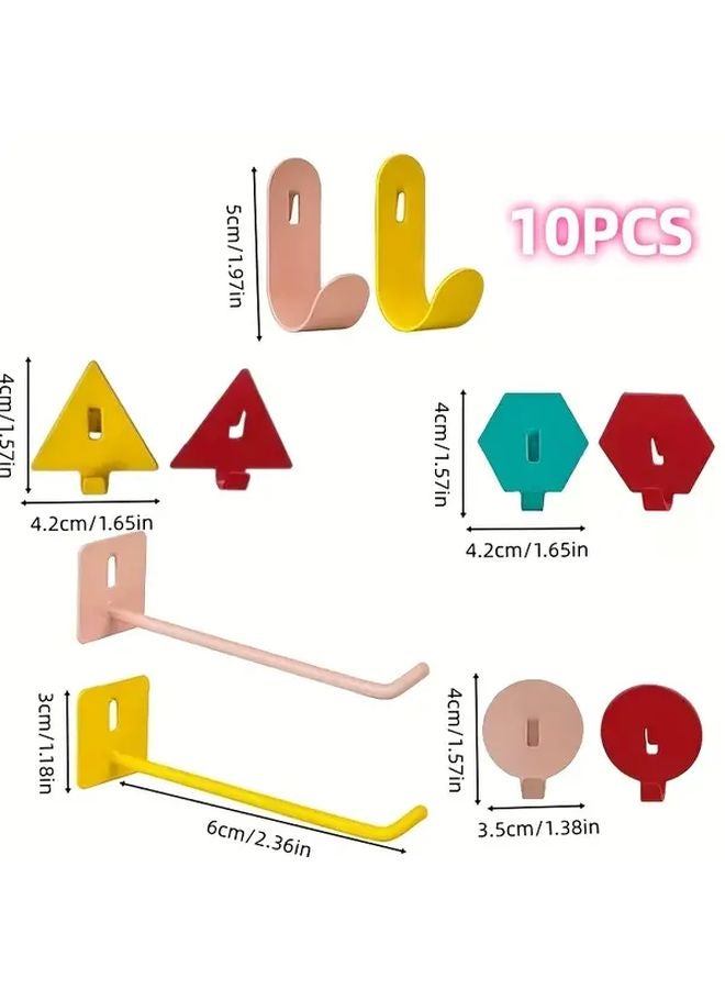 ألوان مختلطة 10 قطع خطافات لوح معدنية تصميم تثبيت بدون حفر منظّم تخزين حائطي - Image 3