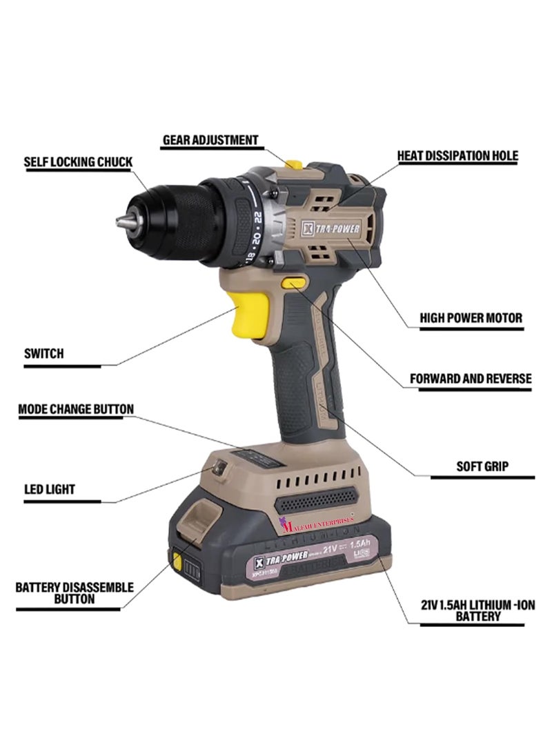 Malfah Enterprises - Malfah Cordless Screwdriver Drill Impact Drill Machine Variable Speed Led Light Multi Function Drill Brushless Drill XPCDM13 - Image 1