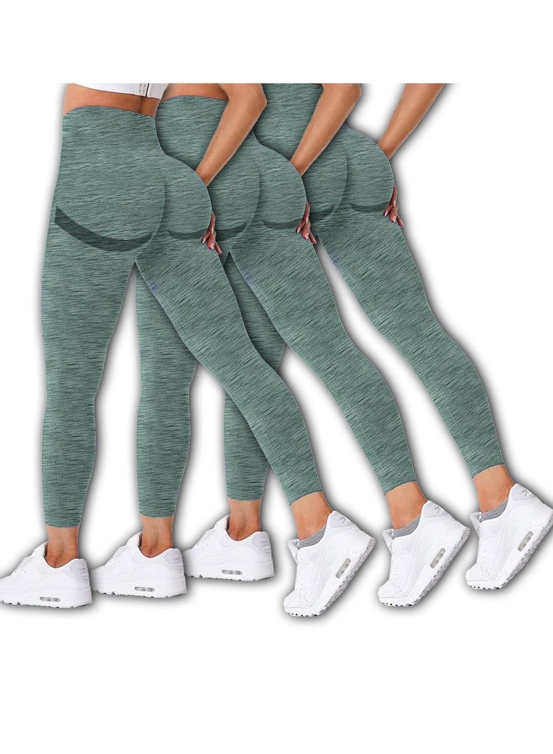 CATANES 3 Pack Of Women Seamless Legging Tummy Control High Waist Workout Gym Yoga Pants XL Dark Green 