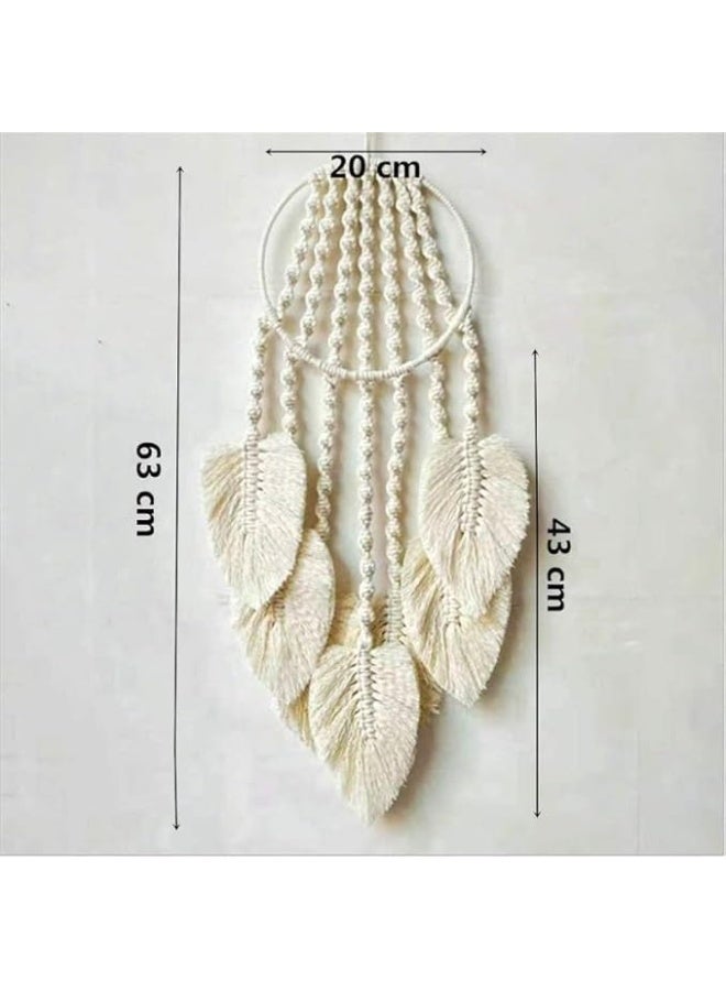 انتيكيانو تعليقة دريم كاتشر قطن من نسيج محبوك من الريش بشراشيب للتعليق على الحائط مصنوعة يدويا - Image 2