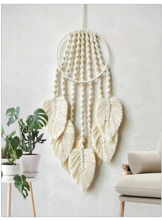 انتيكيانو تعليقة دريم كاتشر قطن من نسيج محبوك من الريش بشراشيب للتعليق على الحائط مصنوعة يدويا - Image 1